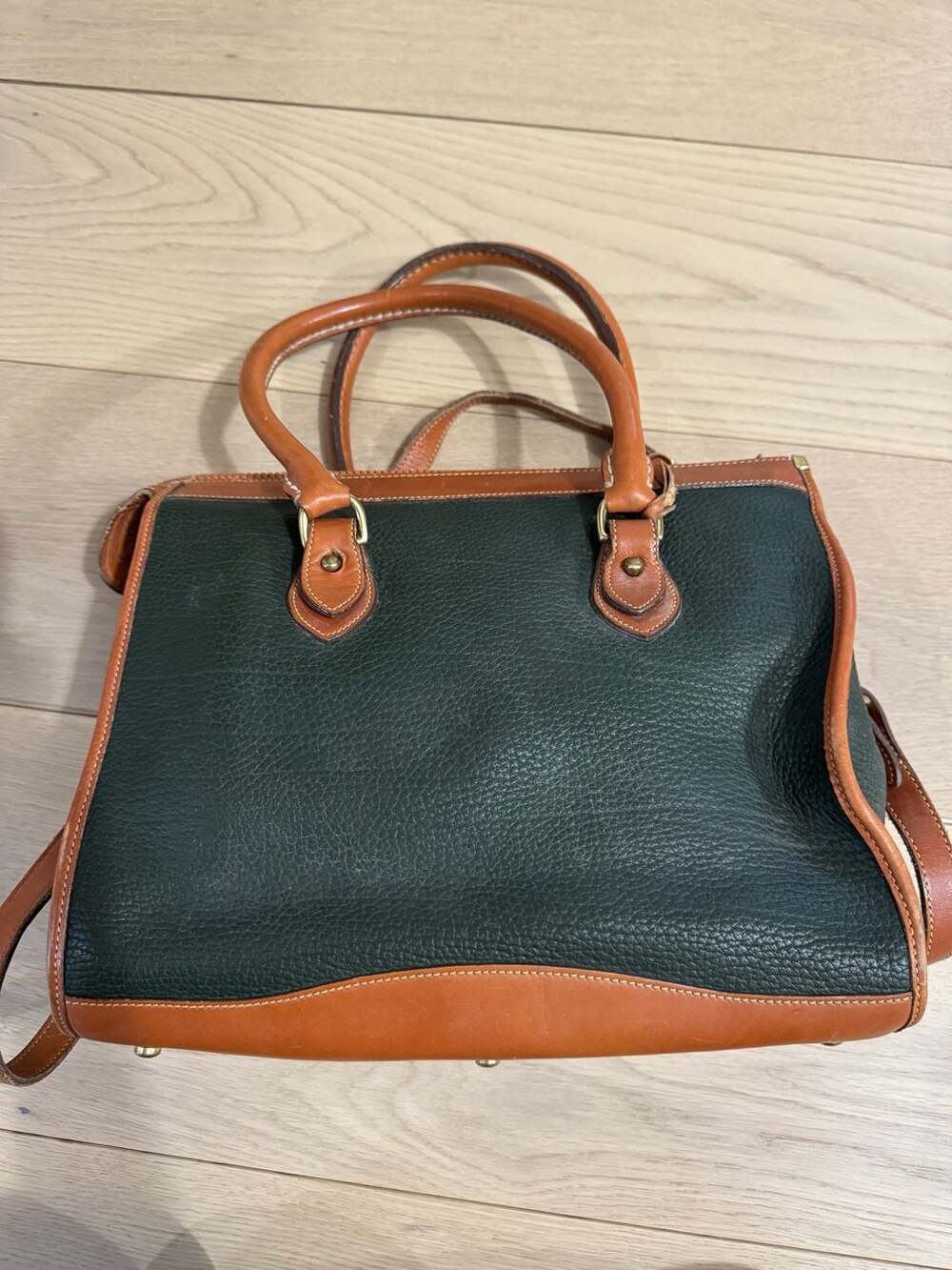 Vintage Dooney & Bourke All-Weather Leather Satchel Bag Green and Tan - Picture 5 of 15